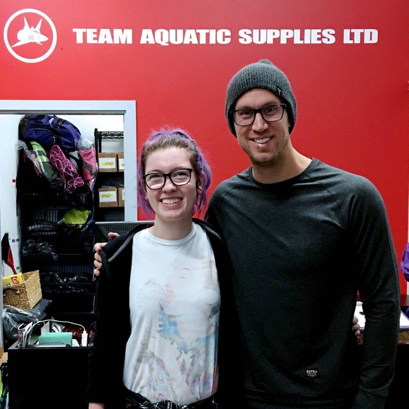 Brent Hayden visiting Team Aquatic Supplies North Vancouver store
