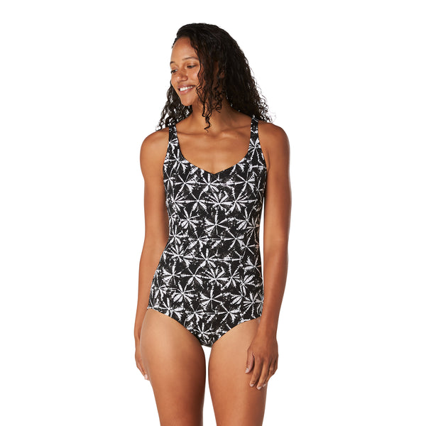 Speedo Printed Sweetheart One Piece - Black