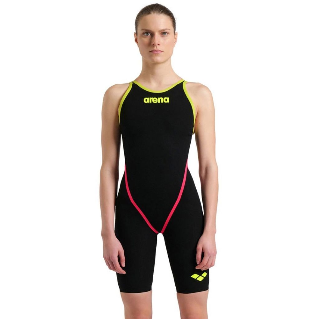 Arena Women's Carbon Core FX Open Back Kneeskin Black Fluo Yellow