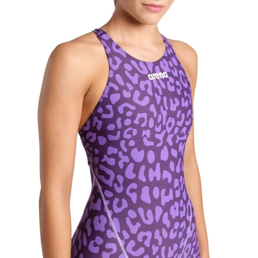 Arena Women&#39;s ST Next Open Back  Kneeskin Leopard Skin Violet