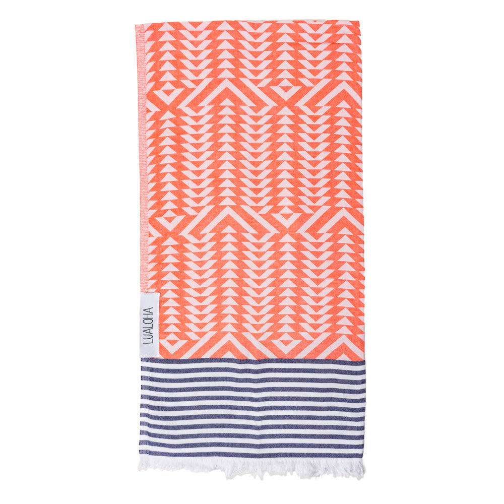 Lualoha Luxury Vibe Towel - Coral &amp; Navy