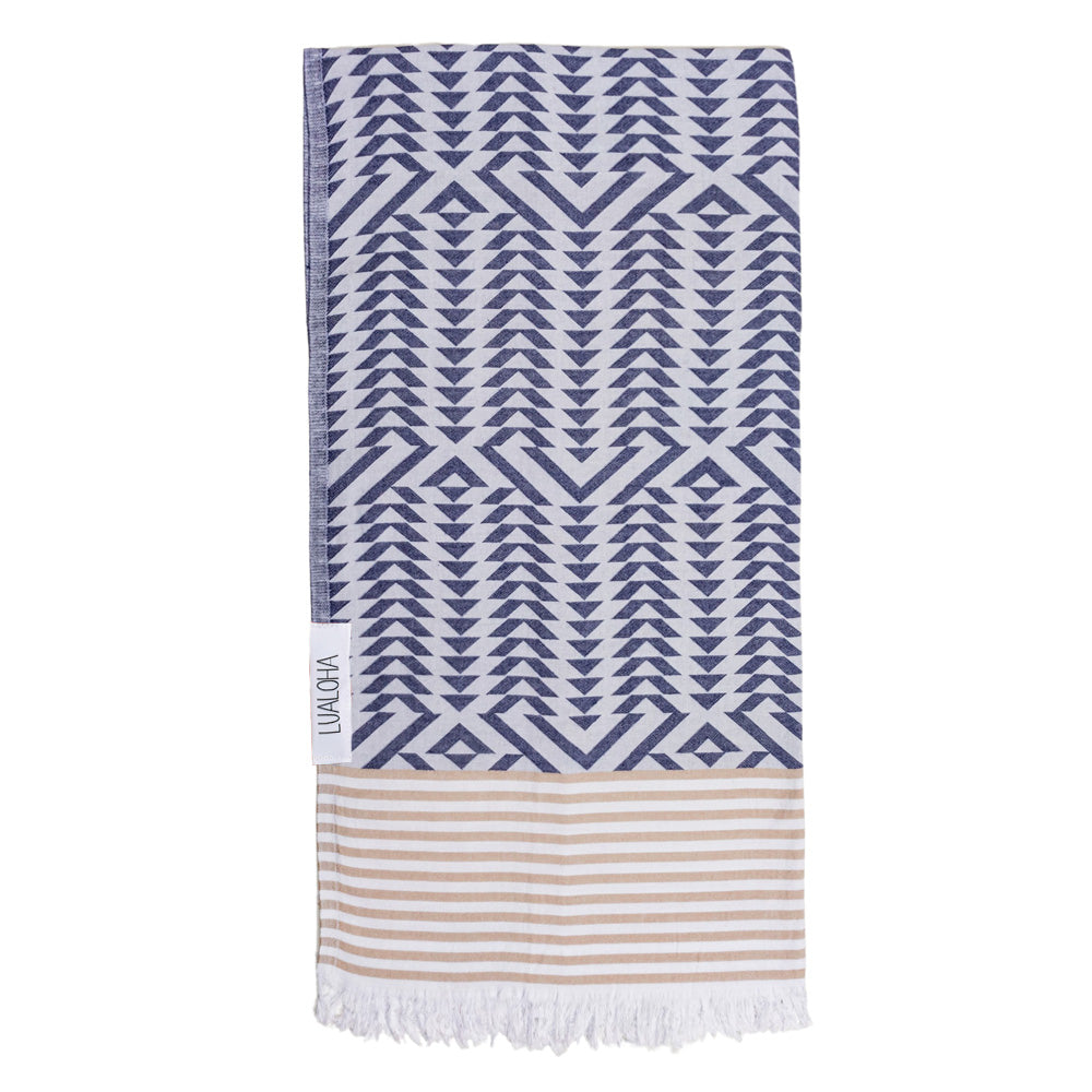 Lualoha Luxury Vibe Towel - Navy &amp; Sand