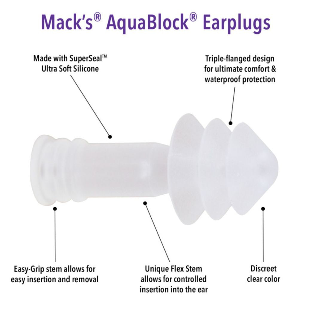 Mack's Aquablock Spiral Ear Plug Clear