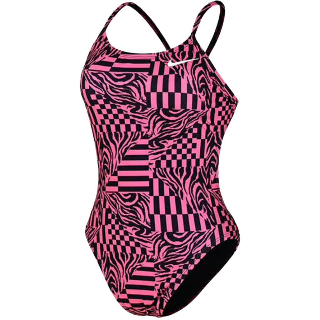 Nike Women&#39;s Hydrastrong Multi Print Cut Out Training Swimsuit One Piece - Polarized Pink