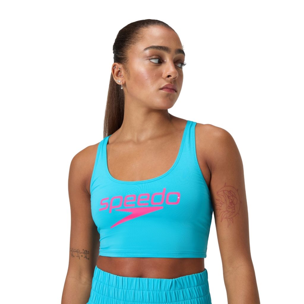 Speedo Solid Logo Crop Top Hypersonic Blue