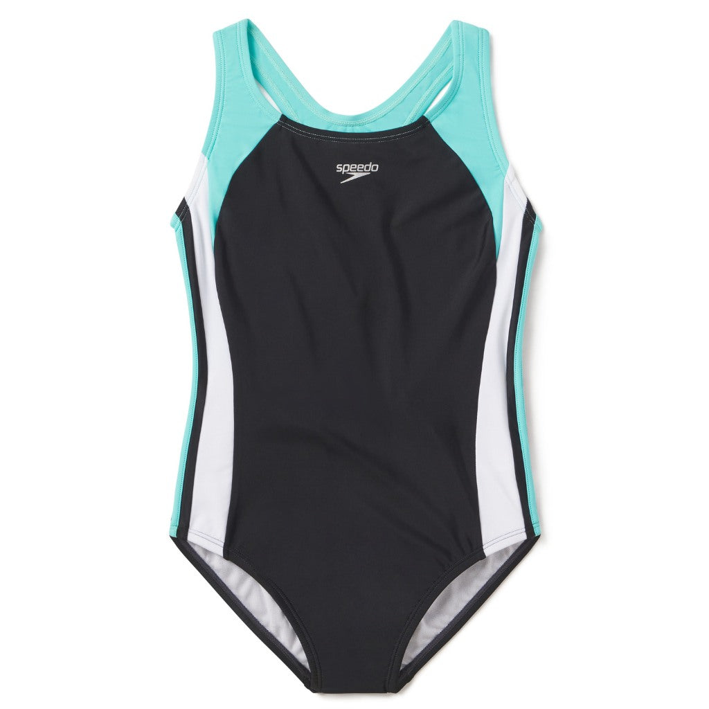 Speedo Girl&#39;s Infinity Splice - Black Aqua Blue