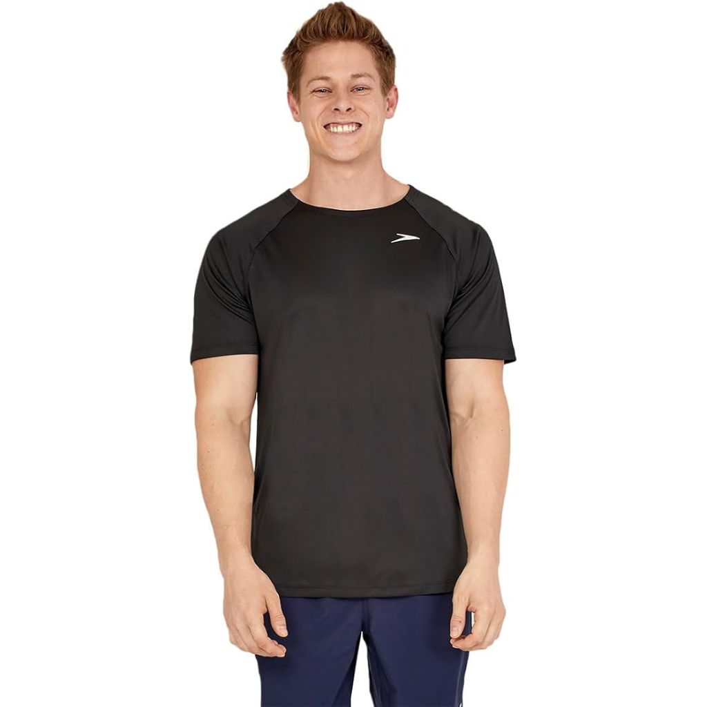 Speedo Men's Standard UV Swim Shirt Short Sleeve Fitness Rashguard Black