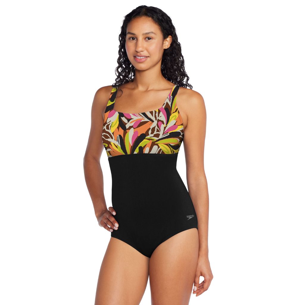 Speedo Print Blocked Square Neck Black