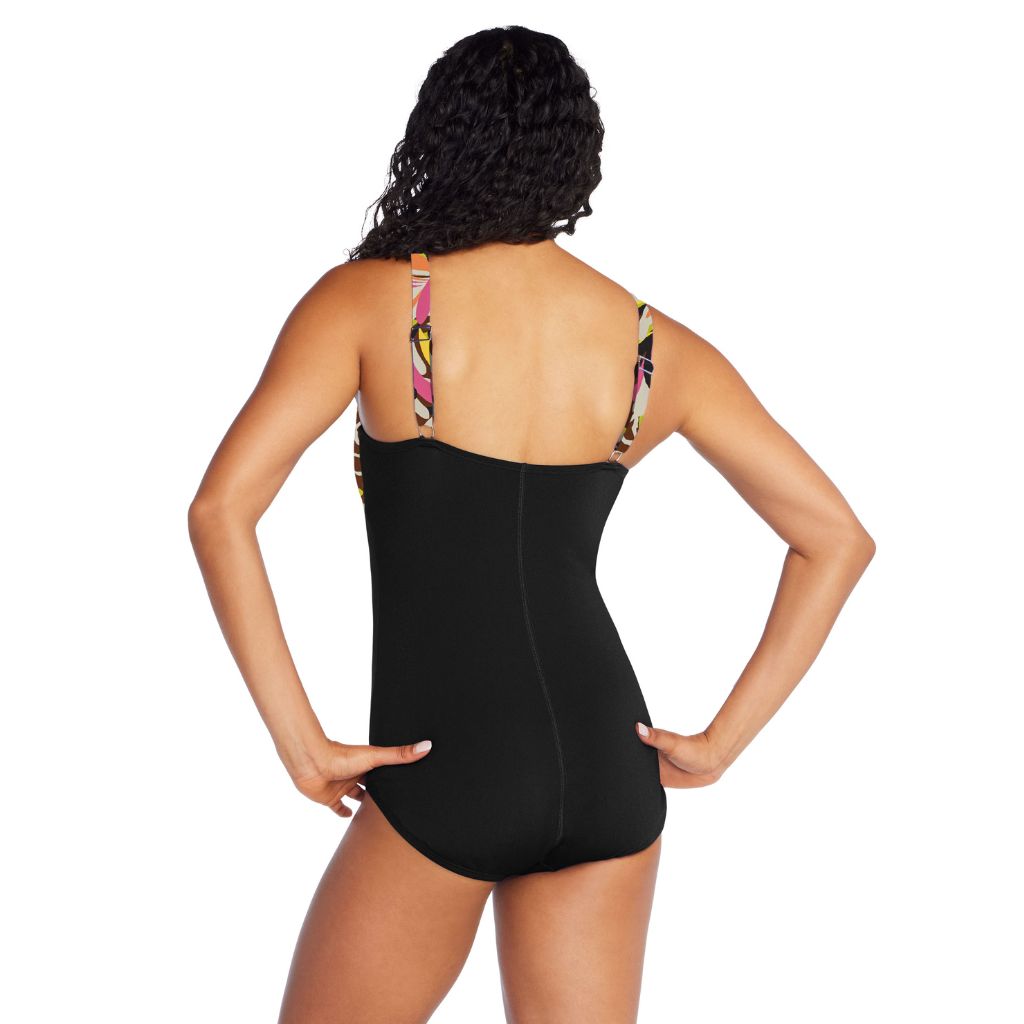 Speedo Print Blocked Square Neck Black