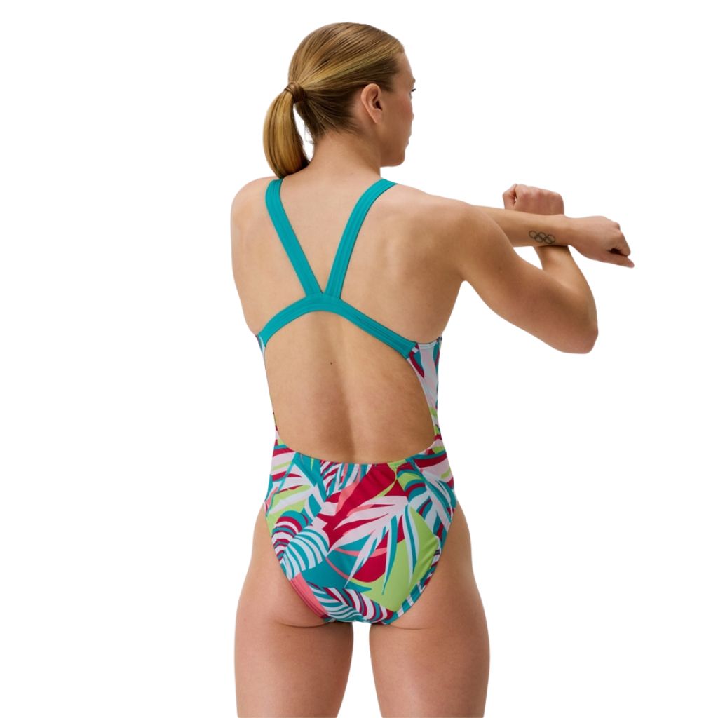 Speedo Printed Leaderback Fronds Turquoise Gem