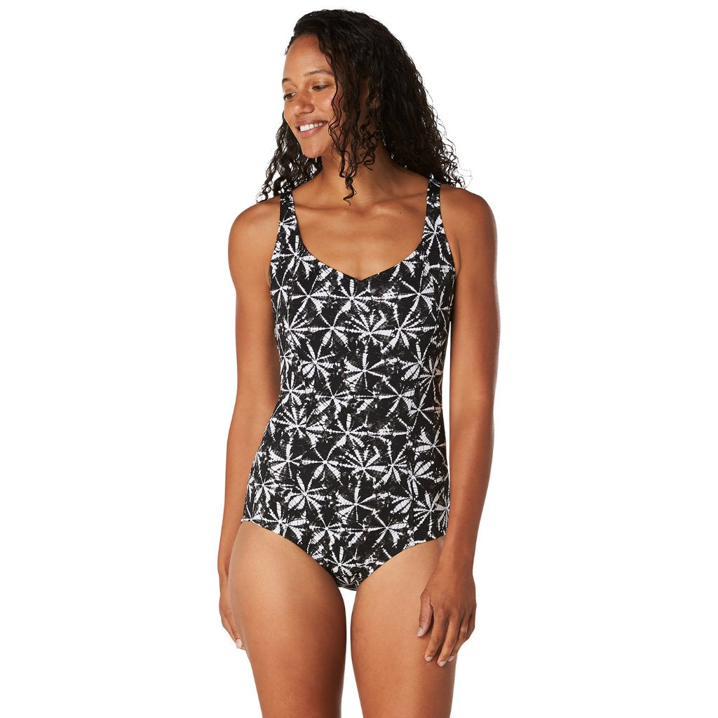 Speedo Printed Sweetheart One Piece - Black