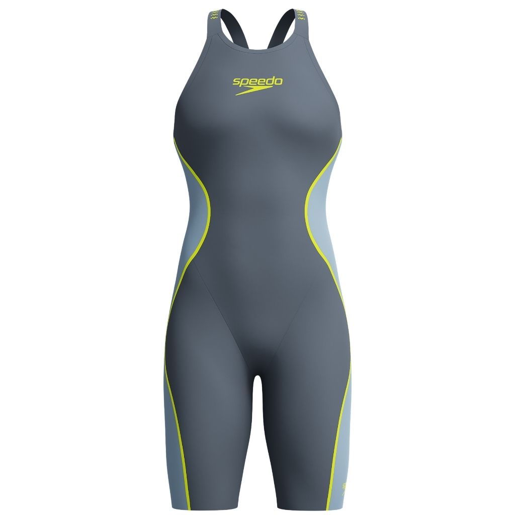 Speedo LZR Pure Intent 2.0 Open Back Grey Lead Acadia Blue Hyper Yellow