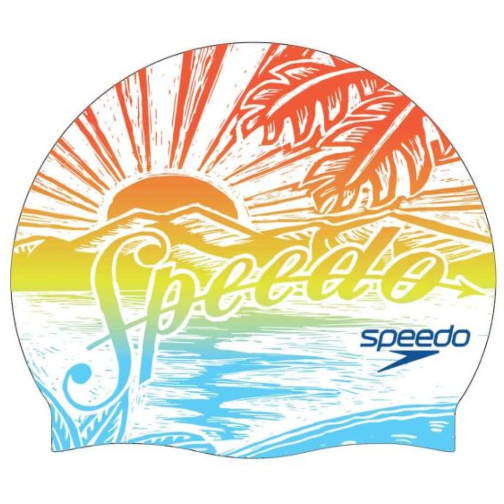 Speedo Printed Silicone Swim Cap Volcanic Orange Speedo Sunset