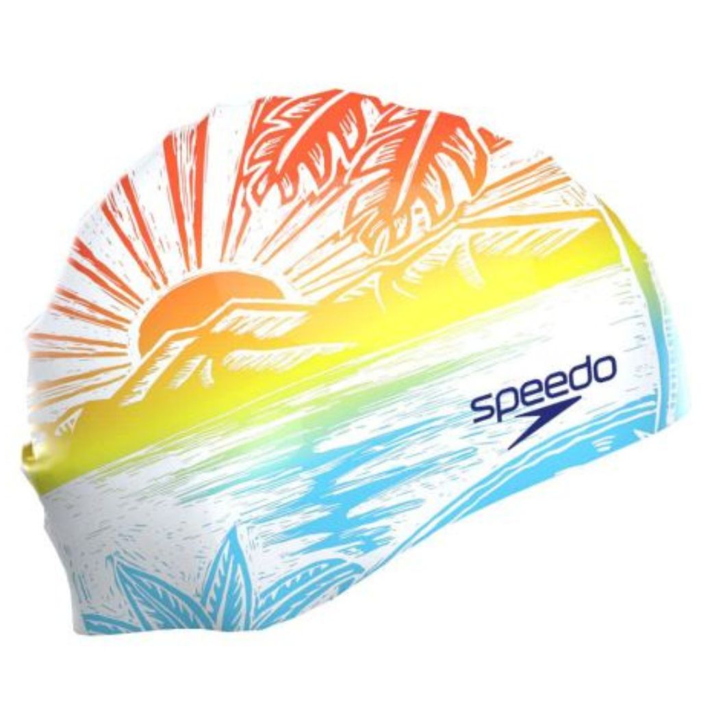 Speedo Printed Silicone Swim Cap Volcanic Orange Speedo Sunset