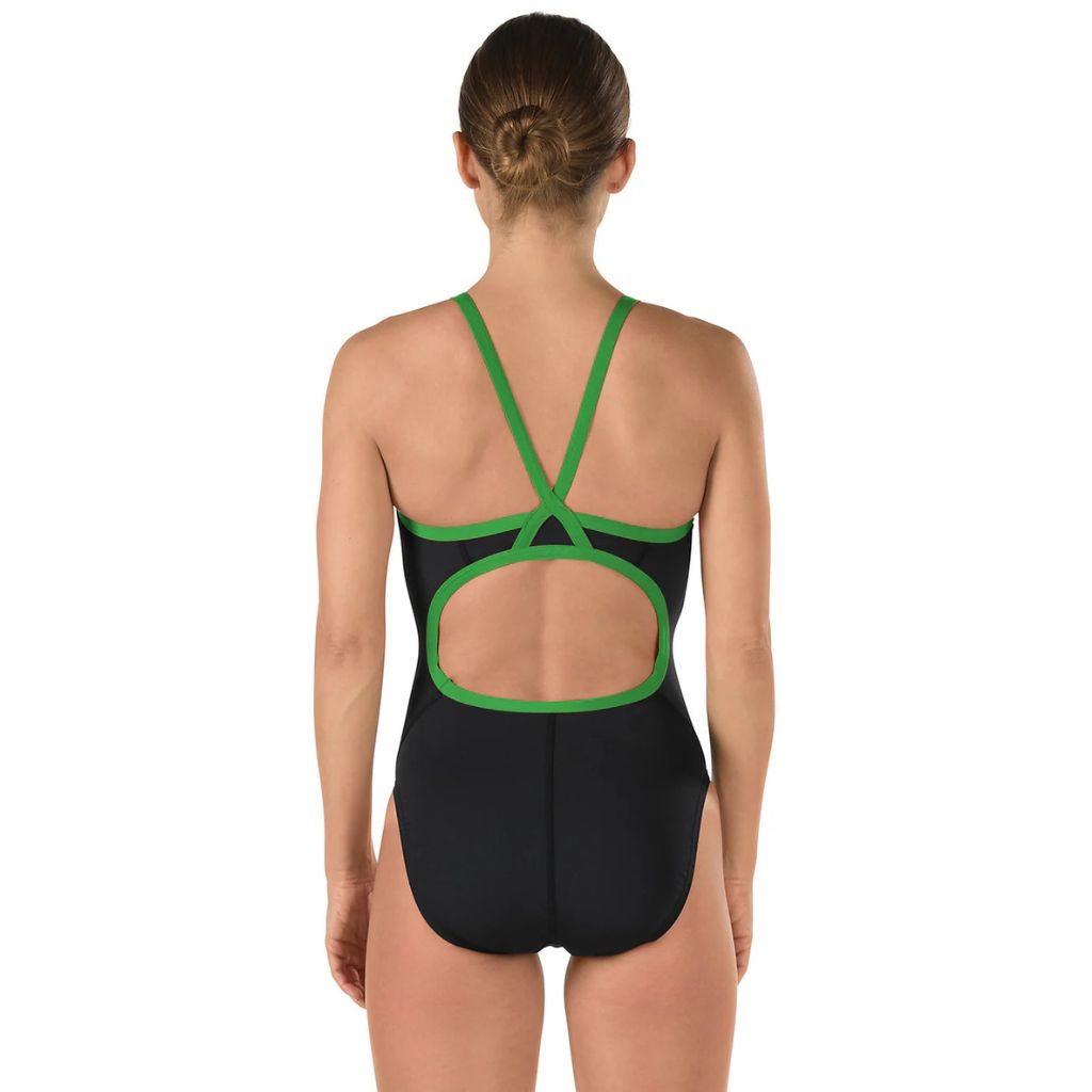 Speedo Youth Solid Poly Flyback Black Green