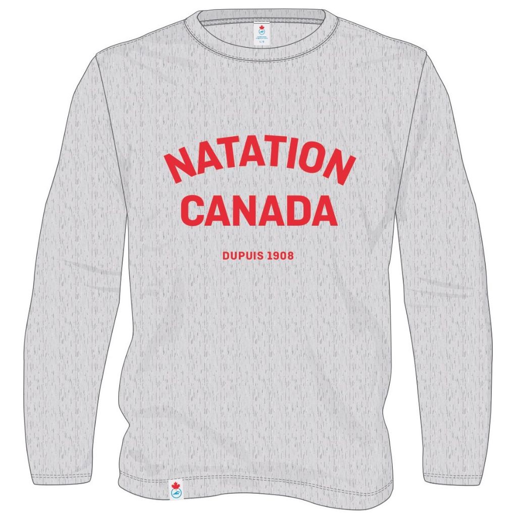 Swimming Canada Women&#39;s Grey Long Sleeve Shirt FR &quot;Natation Canada&quot;