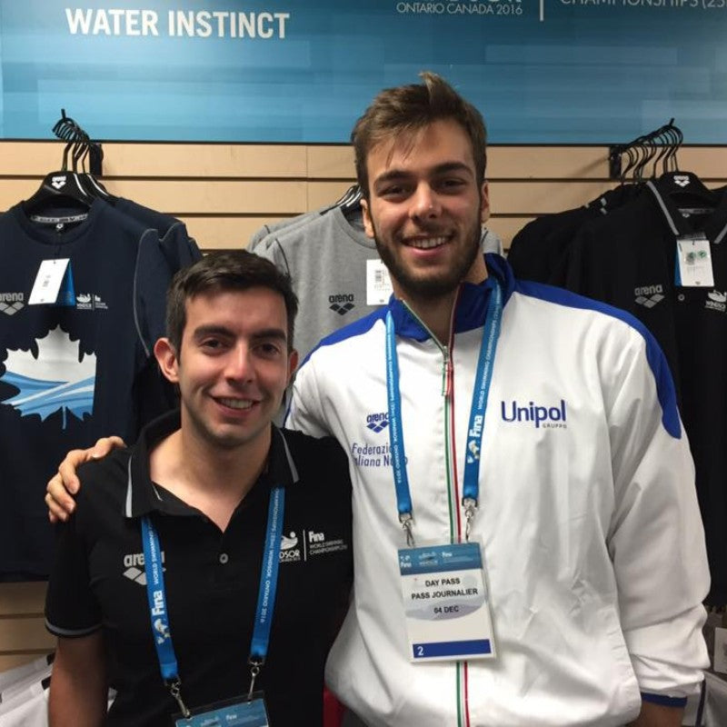 Team Aquatic Supplies BC sales rep Santiago with Olympian Gregorio Paltrinieri