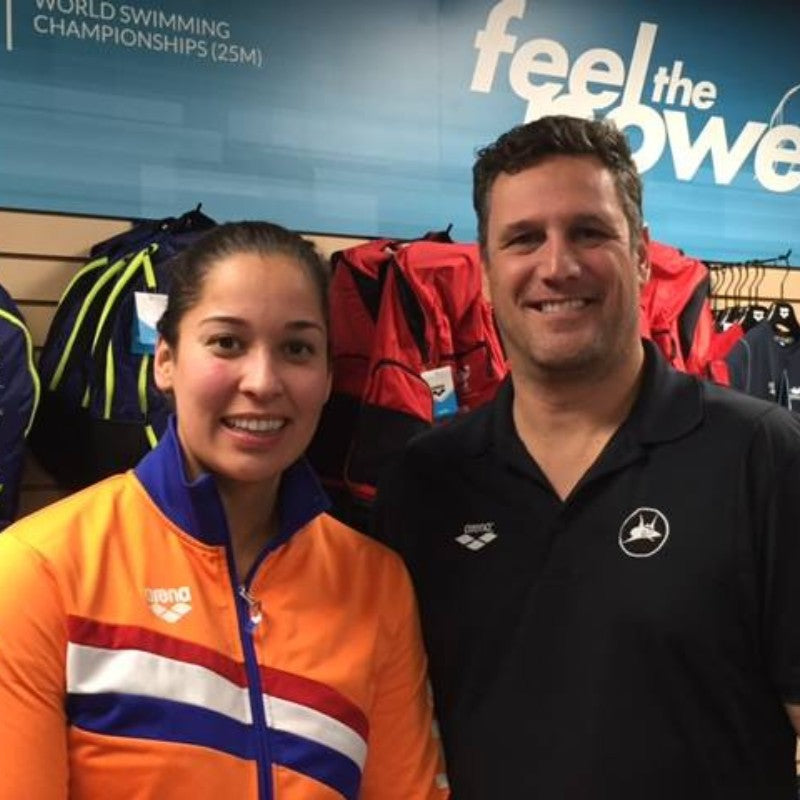 Team Aquatic Supplies General Manager Greg Sanderson with Olympian Ranomi Kromowidjojo