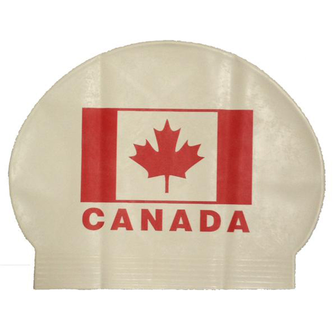 Latex Canada Flag Cap - Team Aquatic Supplies, competitive swimming, swimwear, swimsuit, wetsuits, swimming experts, natation, pools, water, aquatic, adult swim, swim outlet, speedo, finis, arena, aqualung, funkita, funky trunks, colorado timing system, VASA, lane lines, pull buoys, kickboard, aqua sphere, MP, Michael Phelps, swimming goggles, cobra ultra, caps, fins, snorkel, techsuit, powerskin, jammer, swim, lifeguard, aquafitness, water polo, resistance, training, chlorine